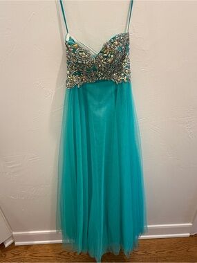 Teal Beaded Strapless Evening Gown - NIGHT MOVES
